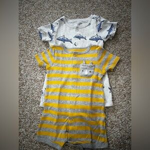 Carter's Gray and Yellow Shark and Striped One Pieces